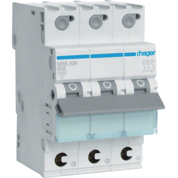 Hager Leitungsschutzschalter 3p. B-6A,6kA,3M QC MBS306